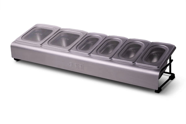 Saladette Ooni en inox + 6 bacs à garnitures pour pizzas avec couvercles - Ooni