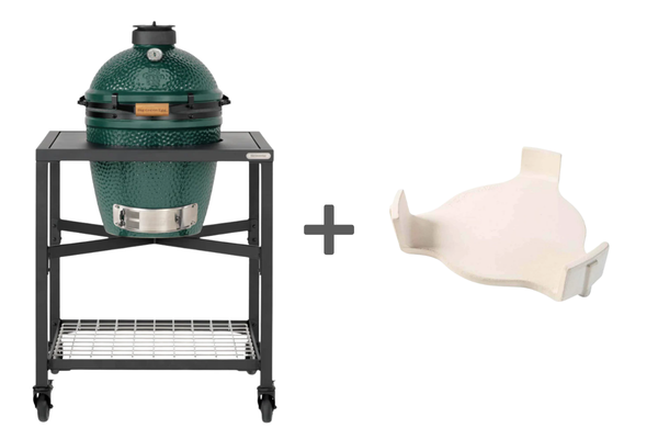 Pack barbecue kamado Medium avec table modulaire + convEGGtor + 4 roulettes - BIG GREEN EGG