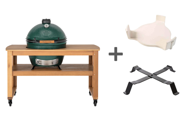Pack barbecue kamado XL avec table en eucalyptus + support de table + convEGGtor - BIG GREEN EGG