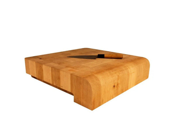 Billot en bois de bout "J Design" par le Studio QOOQ, 40x40x9 cm, fabrication française - CHABRET