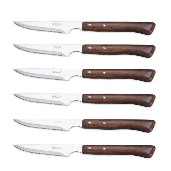 Set de 6 couteaux à steak manches en bois Arcos lames acier inox microdentées