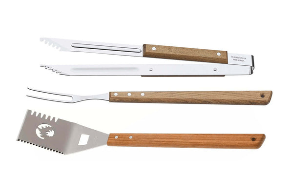 Kit barbecue Tramontina Churrasco 3 pièces : pince + spatule + fourchette à découper