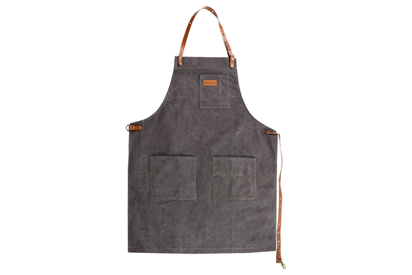 Tablier de cuisine en toile anthracite et cuir 83 x 67,5 cm, taille unique - WUSAKI